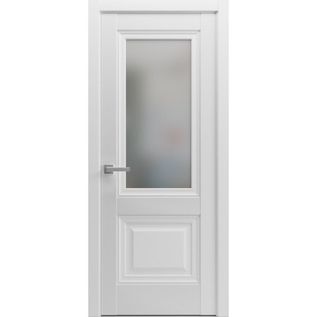 SARTODOORS Solid French Door 18 x 80in, White Silk W/ Frosted Glass, Single Regular Panel Frame Trims Handle LUCIA8822ID-WS-18